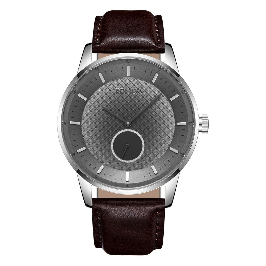 TRNDA STAINLESS STEEL CLASSIC - TIMELESS MEN'S WATCH with Brown Leather Band & Unique Black Dial-0