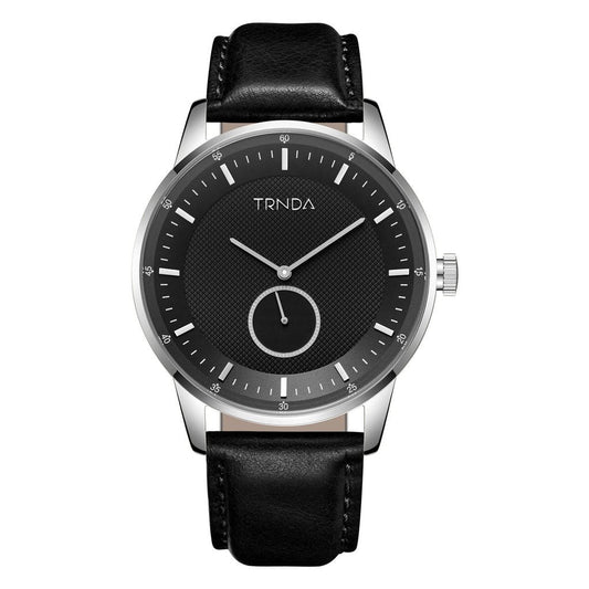 TRNDA STAINLESS STEEL TIMEPIECE - ELEGANT BLACK DIAL & LEATHER STRAP Men's Watch-0