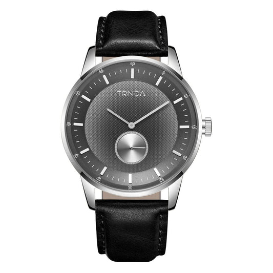 TRNDA STAINLESS STEEL 43MM MEN'S WATCH - TIMELESS STYLE WITH GRADIENT GRAY DIAL & BLACK LEATHER BAND-0