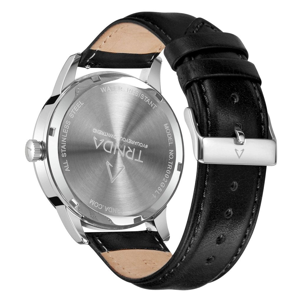 TRNDA STAINLESS STEEL 43MM MEN'S WATCH - TIMELESS STYLE WITH GRADIENT GRAY DIAL & BLACK LEATHER BAND-3