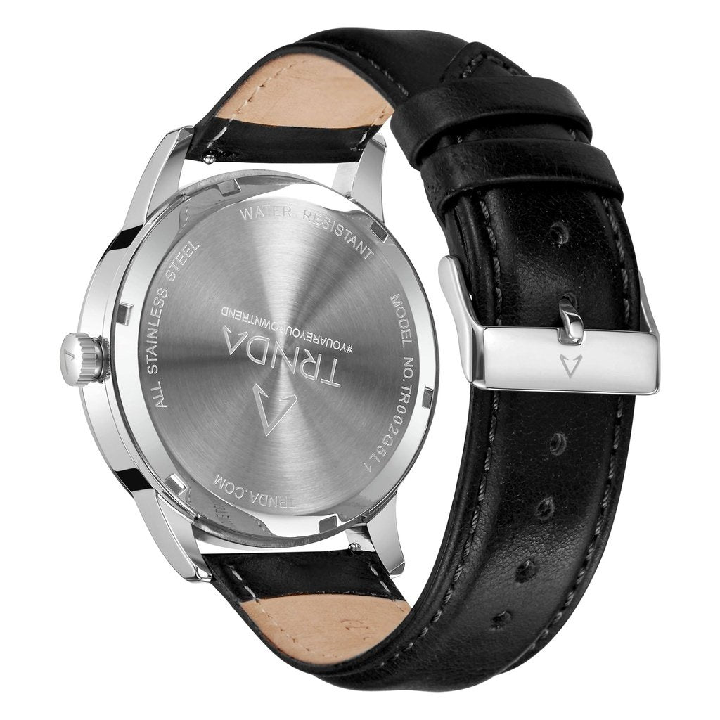 TRNDA TRENDY STAINLESS STEEL 43MM - ELEGANT GRADIENT DIAL MEN'S WATCH WITH BLACK LEATHER BAND-3