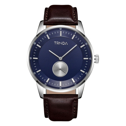 TRNDA STAINLESS STEEL MEN'S WATCH - TIMELESS BLUE DIAL & BROWN LEATHER BAND FASHION STATEMENT-0