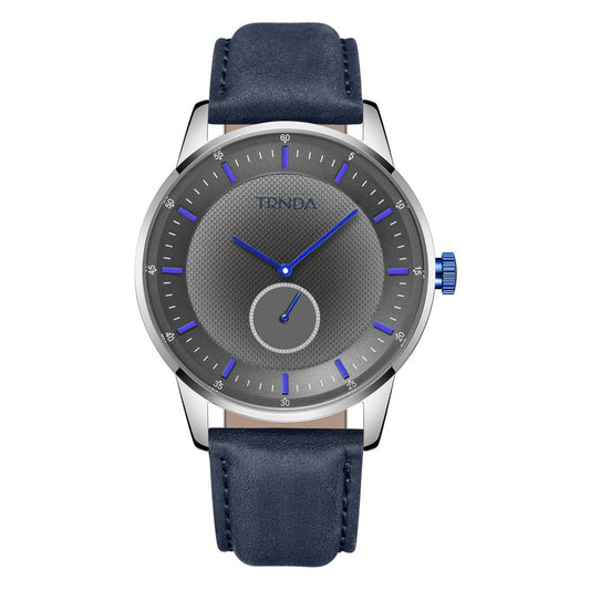 TRNDA MEN'S STAINLESS STEEL TIMEPIECE - ELEGANT BLUE LEATHER & GRADIENT DIAL WATCH-0