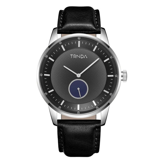 TRNDA STAINLESS STEEL 43MM MEN'S WATCH - BLACK LEATHER BAND & GRADIENT GRAY DIAL-0