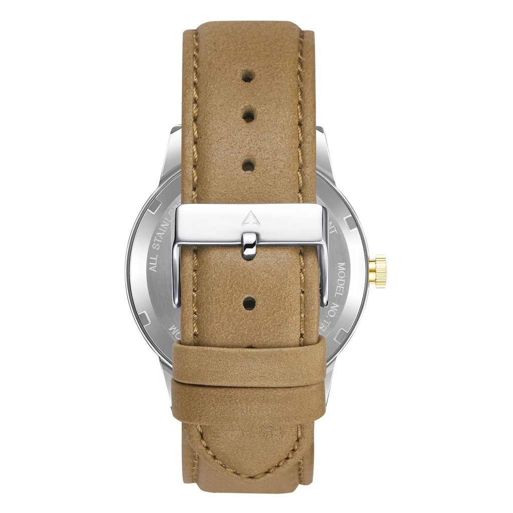 TRNDA STAINLESS STEEL 43MM MEN'S WATCH - ELEGANT GRADIENT LIGHT GRAY DIAL & TAN LEATHER BAND-4