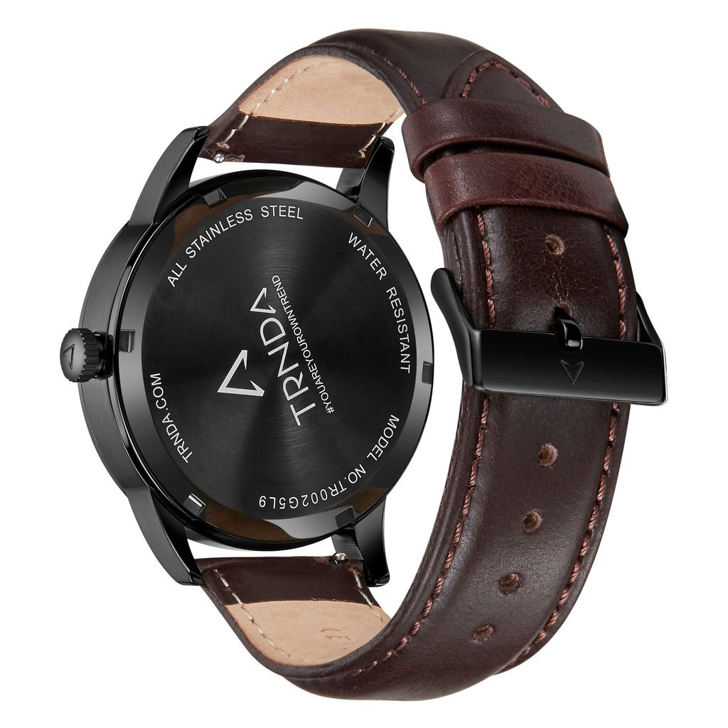 TRNDA STAINLESS STEEL MEN'S WATCH - ELEGANT GRADIENT DIAL & LEATHER BAND FASHION STATEMENT-3