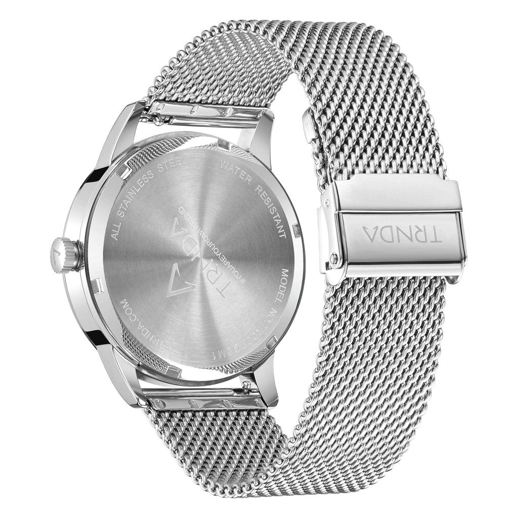 TRNDA TIME: TRENDY STAINLESS STEEL MEN'S WATCH – BLACK DIAL & SILVER MESH – STYLISH & DURABLE-3