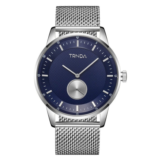 TRNDA STAINLESS STEEL MEN'S WATCH - ELEGANT BLUE DIAL WITH SILVER MESH BAND, 43MM TIMEPIECE-0