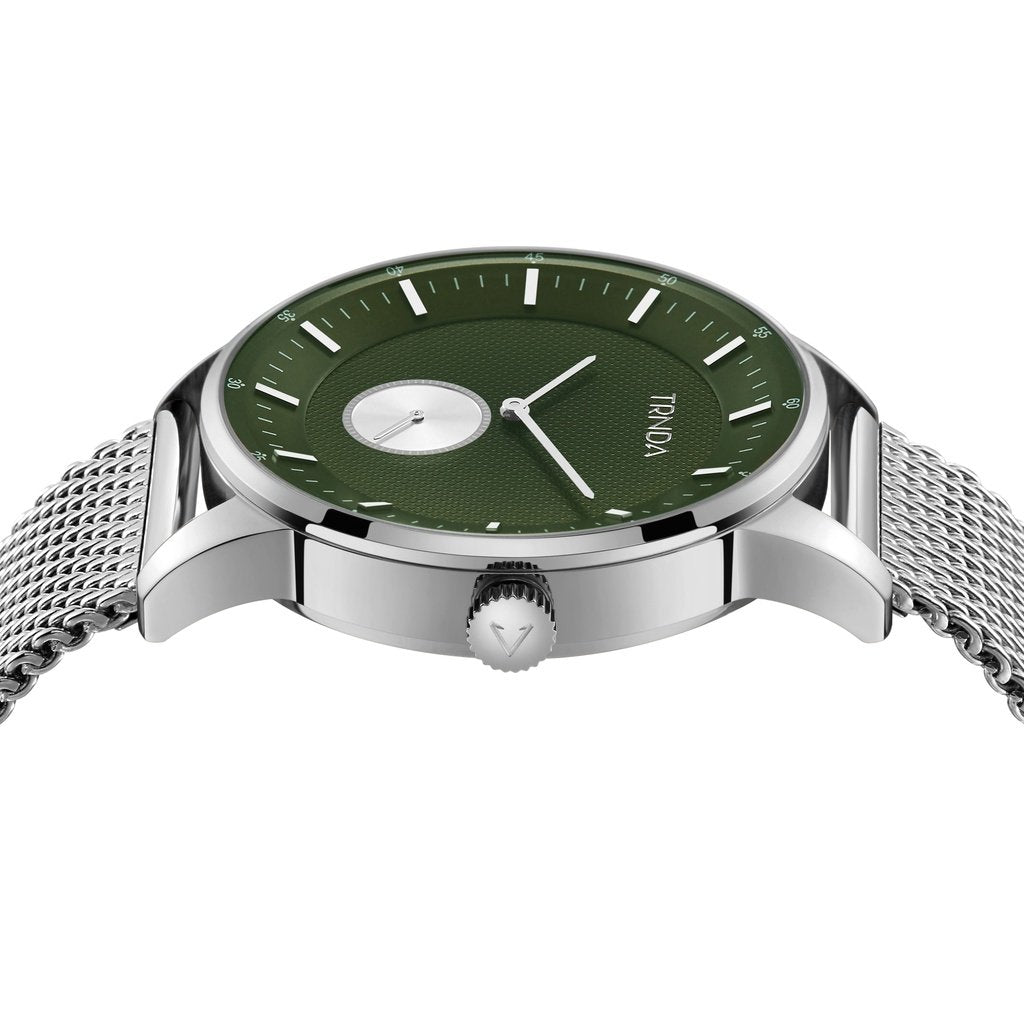 TRNDA MEN'S TIMEPIECE - STAINLESS STEEL MESH WITH UNIQUE SEAWEED GREEN DIAL-2