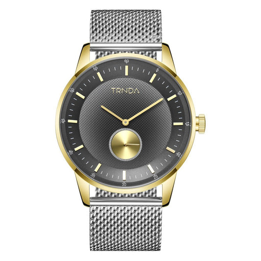 TRNDA MEN'S TRENDY STAINLESS STEEL WATCH - TIMELESS GOLD CASE WITH GRADIENT LIGHT GRAY DIAL-0