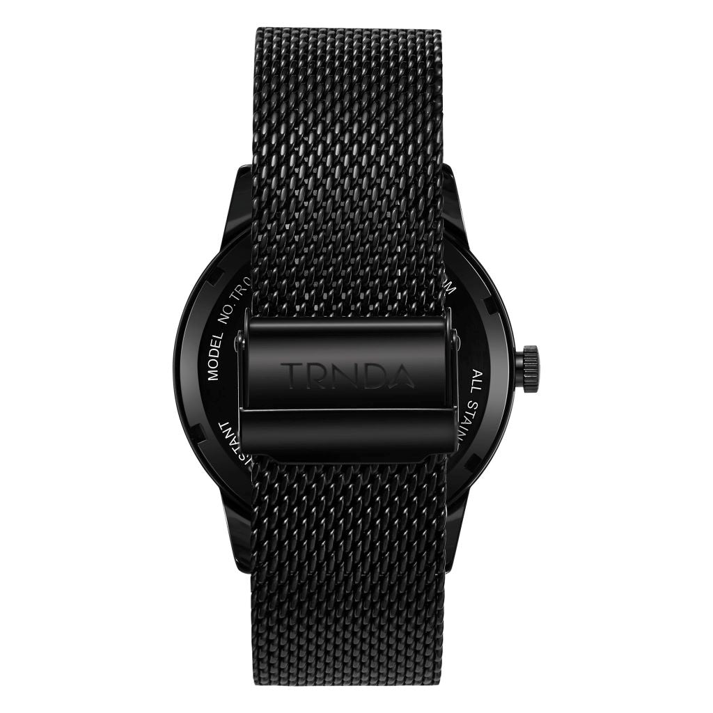 TRNDA STUNNING TIMEPIECE - TRENDY BLACK STAINLESS STEEL MEN'S WATCH with MESH BAND & UNIQUE DIAL-4