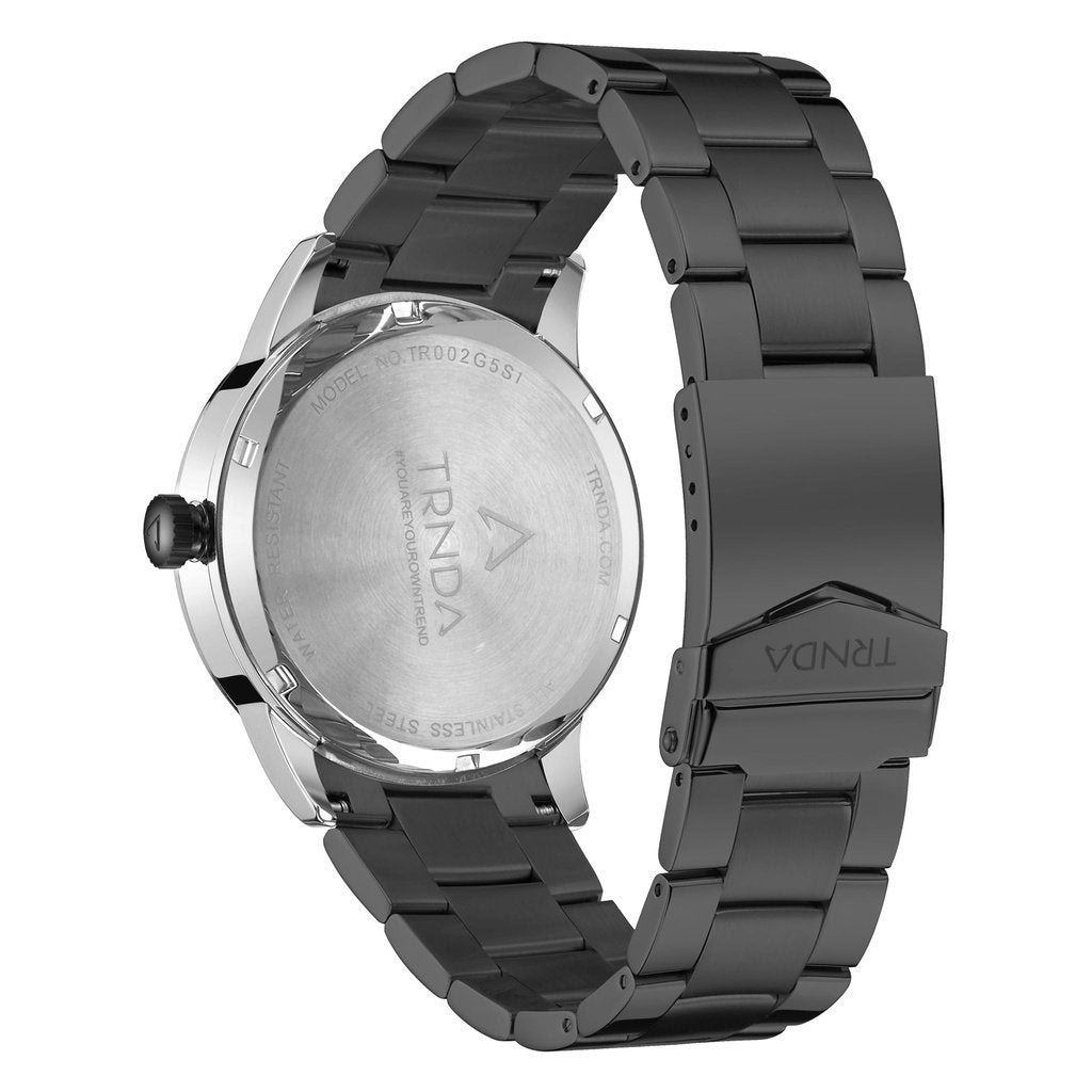 TRNDA STAINLESS STEEL MEN'S WATCH - ELEGANT LIGHT GRAY DIAL & BLACK BAND-2