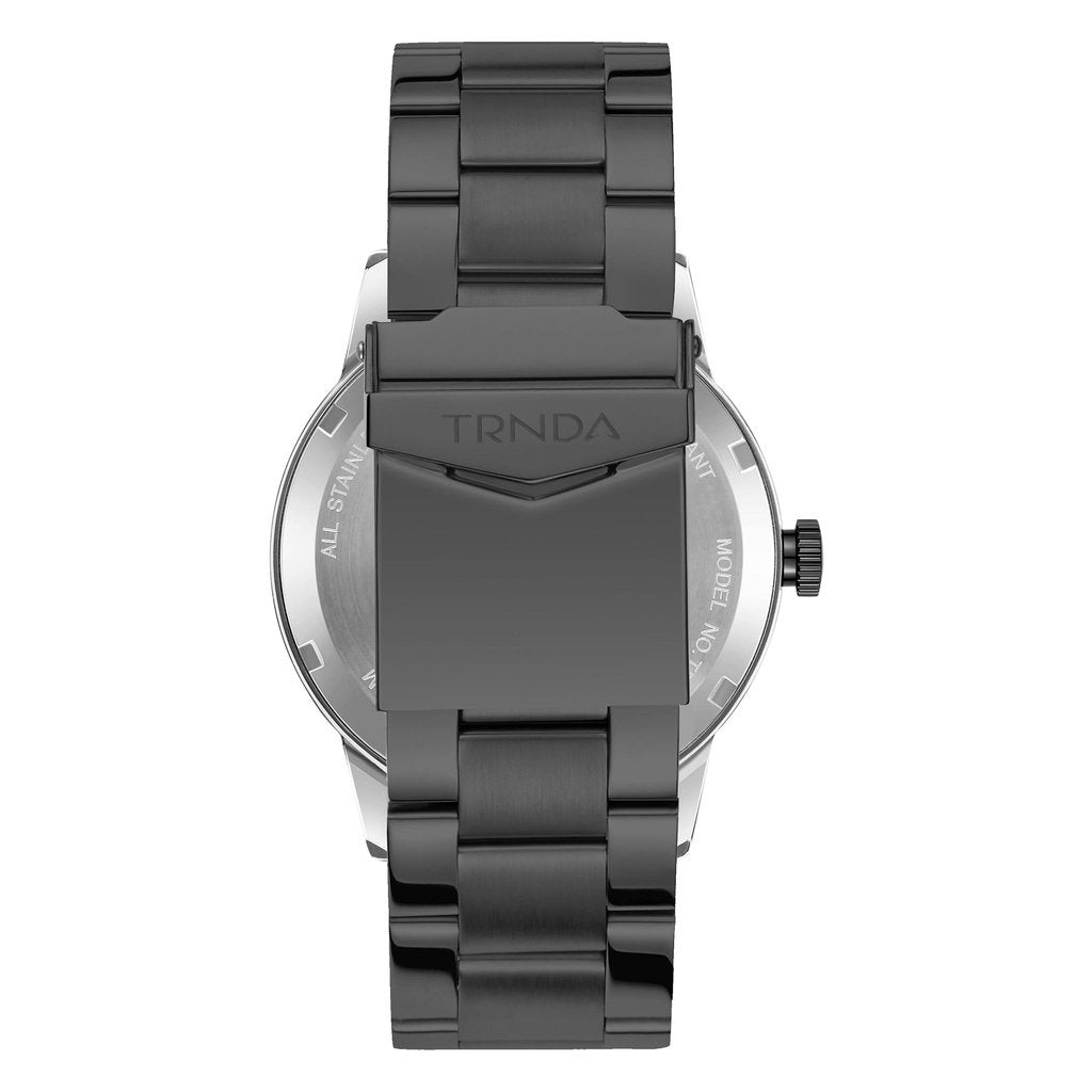 TRNDA STAINLESS STEEL MEN'S WATCH - ELEGANT LIGHT GRAY DIAL & BLACK BAND-3