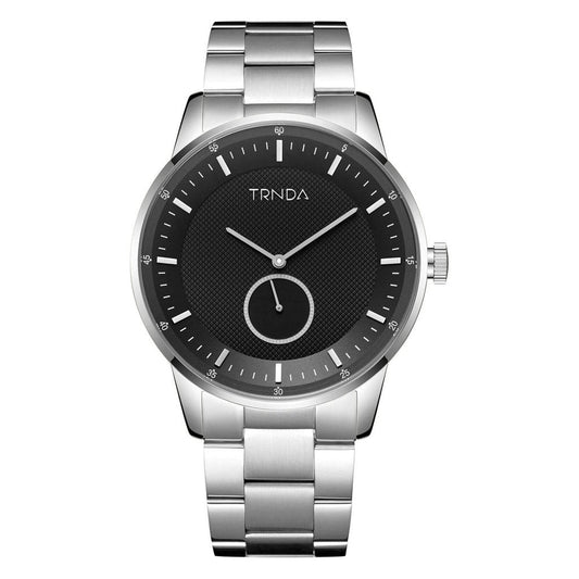 TRNDA STAINLESS STEEL MEN'S WATCH - TIMELESS BLACK DIAL & SILVER BAND FASHION STATEMENT-0