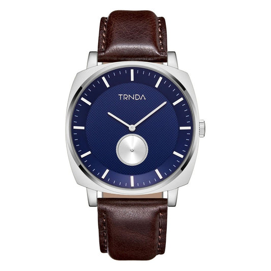 TRNDA MEN'S SQUARE STAINLESS STEEL WATCH - ELEGANT BLUE DIAL & BROWN LEATHER BAND-0