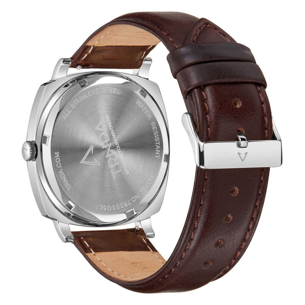 TRNDA MEN'S SQUARE STAINLESS STEEL WATCH - ELEGANT BLUE DIAL & BROWN LEATHER BAND-3