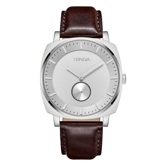 TRNDA SQUARE CLASSIC 45MM STAINLESS STEEL MEN'S WATCH - BROWN LEATHER BAND & WHITE DIAL-0