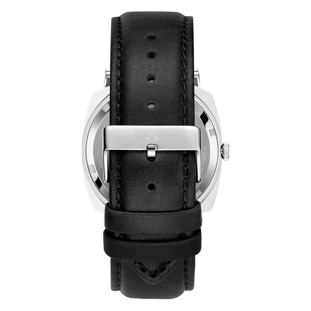 TRNDA SQUARE 45MM STAINLESS STEEL MEN'S WATCH - ELEGANT BLACK LEATHER BAND & UNIQUE SILVER DIAL-4