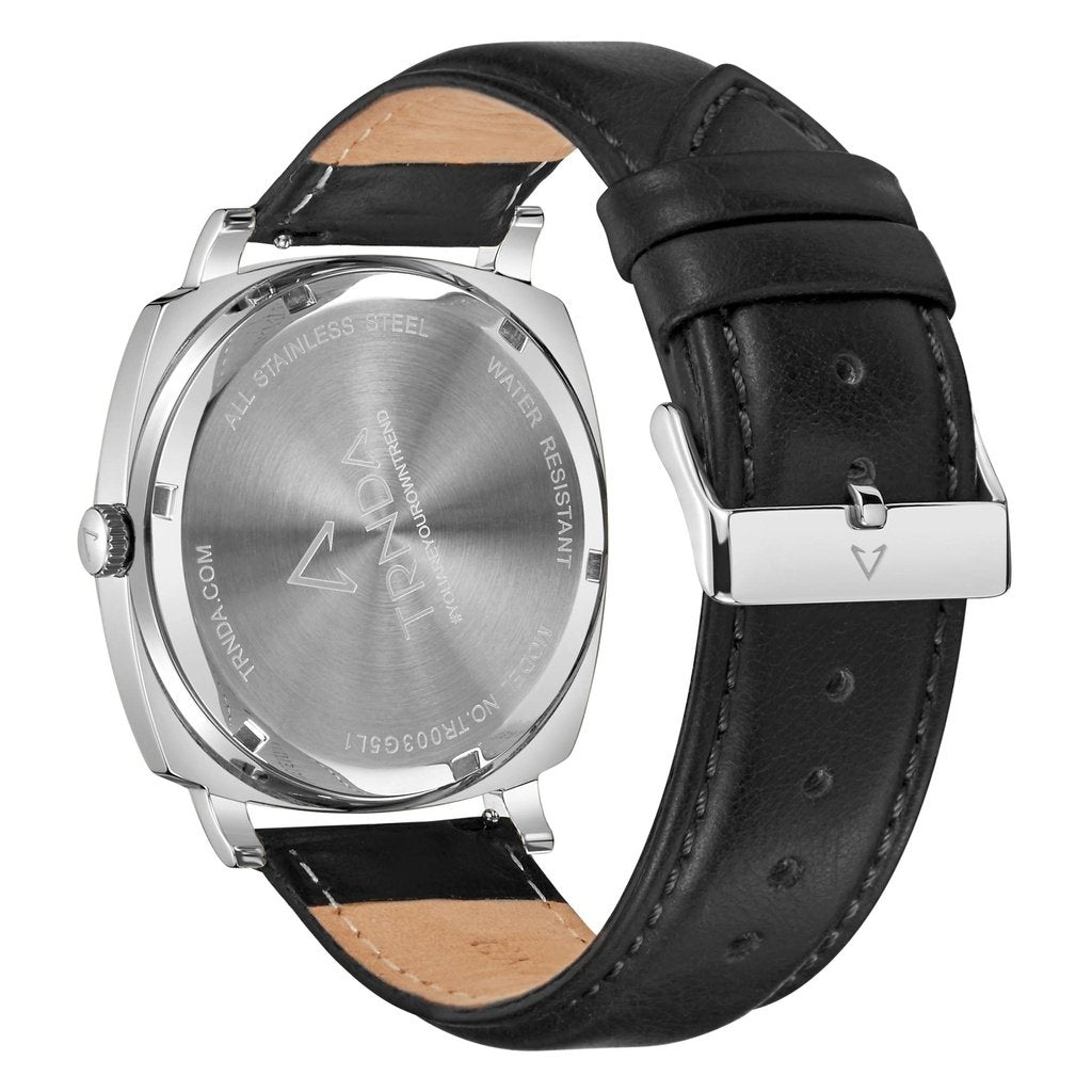 TRNDA STAINLESS STEEL SQUARE MEN'S WATCH - ELEGANT GRADIENT DIAL & BLACK LEATHER BAND-3