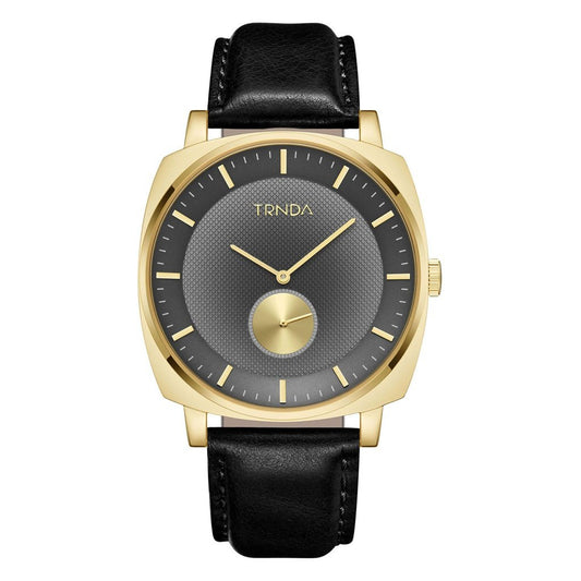 TRNDA SQUARE GOLD STAINLESS STEEL MEN'S WATCH - ELEGANT LIGHT GREY DIAL & BLACK LEATHER BAND-0