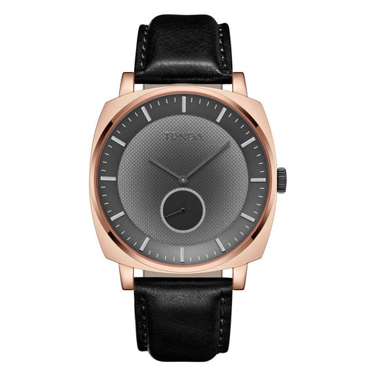 TRNDA SQUARE ROSE GOLD STAINLESS STEEL MEN'S WATCH - TRENDY LEATHER BAND & UNIQUE GREY DIAL-0