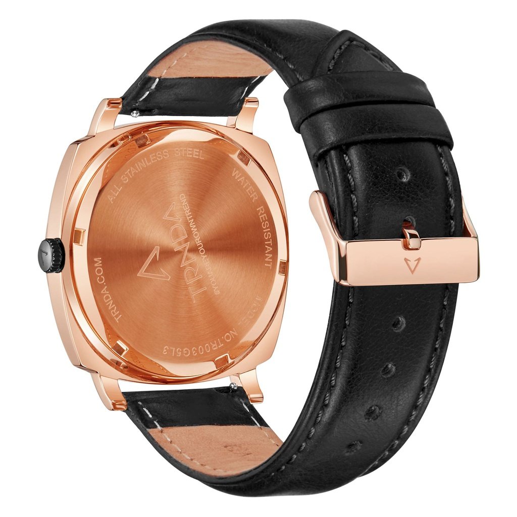 TRNDA SQUARE ROSE GOLD STAINLESS STEEL MEN'S WATCH - TRENDY LEATHER BAND & UNIQUE GREY DIAL-3