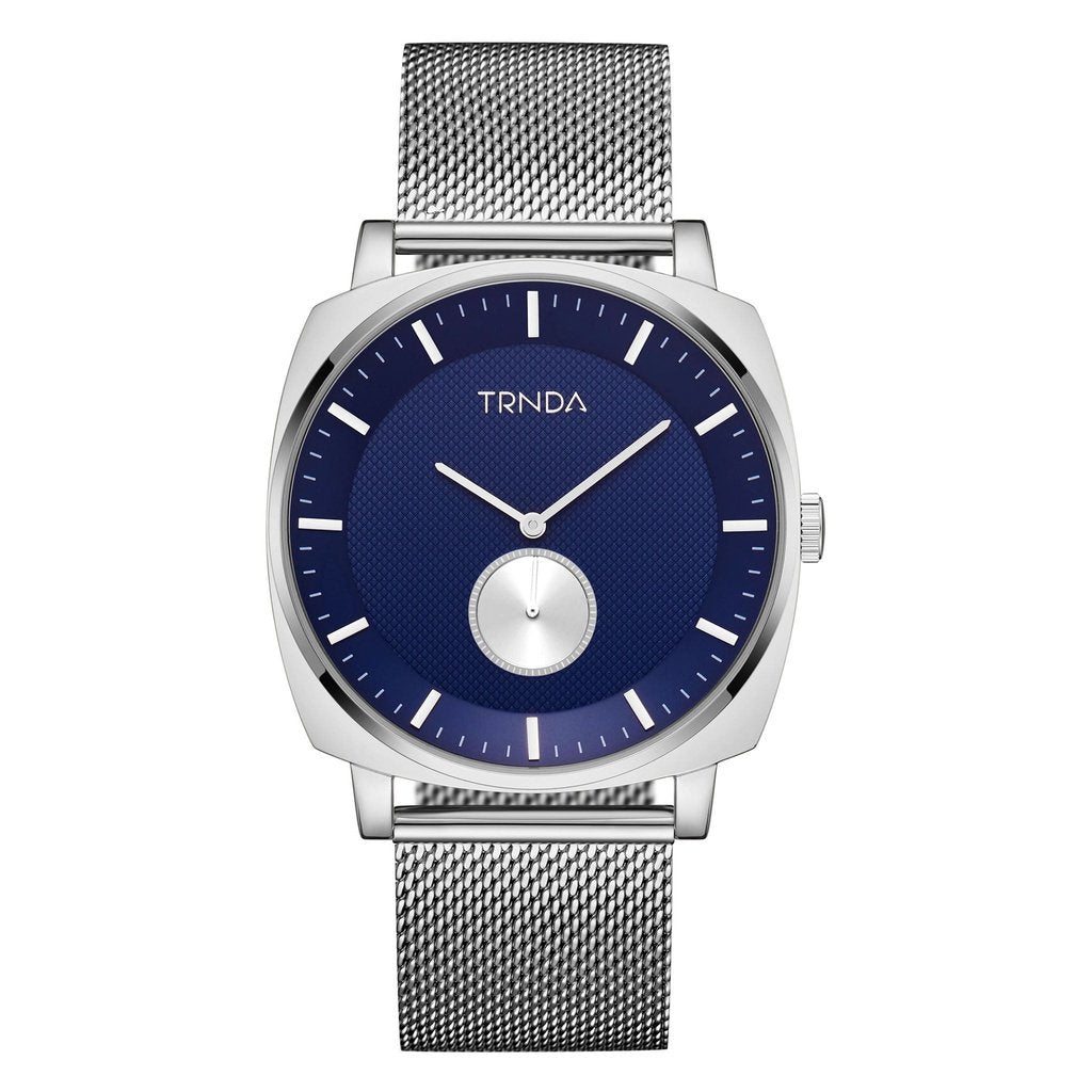 TRNDA MEN'S STAINLESS STEEL SQUARE WATCH - TIMELESS BLUE DIAL FASHION STATEMENT-0