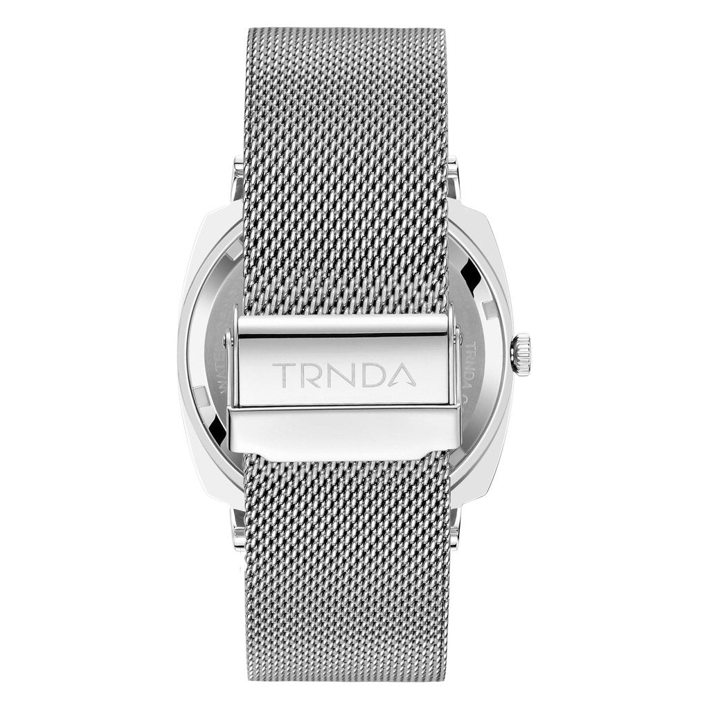 TRNDA SQUARE MASTER - TRENDY STAINLESS STEEL MEN'S WATCH with Silver Mesh Band & Gradient Grey Dial-3