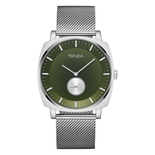 TRNDA STAINLESS STEEL SQUARE MEN'S WATCH - SEAWEED GREEN DIAL & SILVER MESH BAND-0