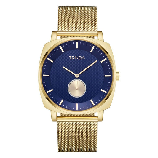 TRNDA MEN'S TIMEPIECE - SQUARE GOLD STAINLESS STEEL WATCH WITH UNIQUE BLUE DIAL-0