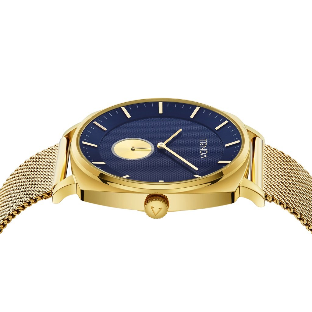 TRNDA MEN'S TIMEPIECE - SQUARE GOLD STAINLESS STEEL WATCH WITH UNIQUE BLUE DIAL-2