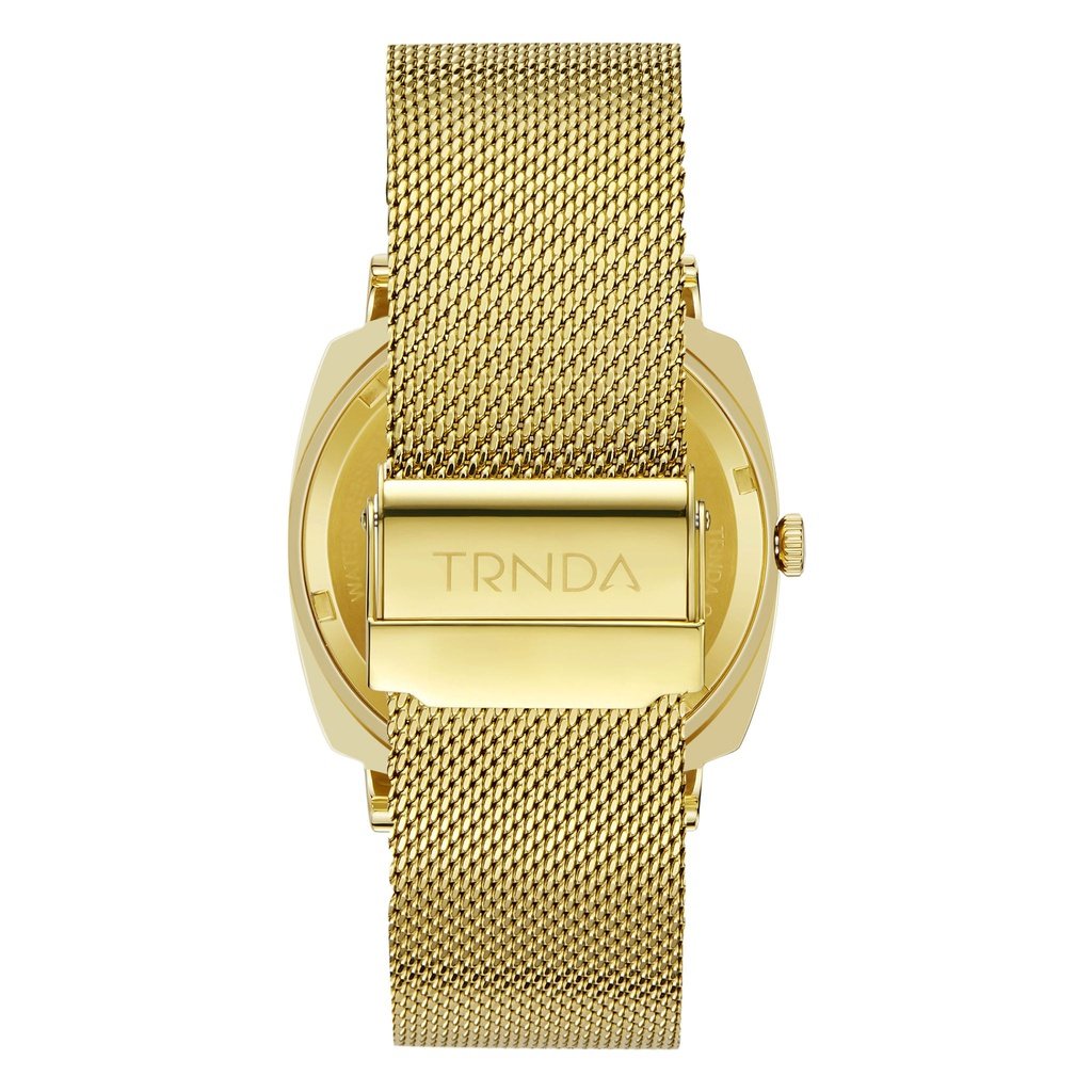 TRNDA MEN'S TIMEPIECE - SQUARE GOLD STAINLESS STEEL WATCH WITH UNIQUE BLUE DIAL-4