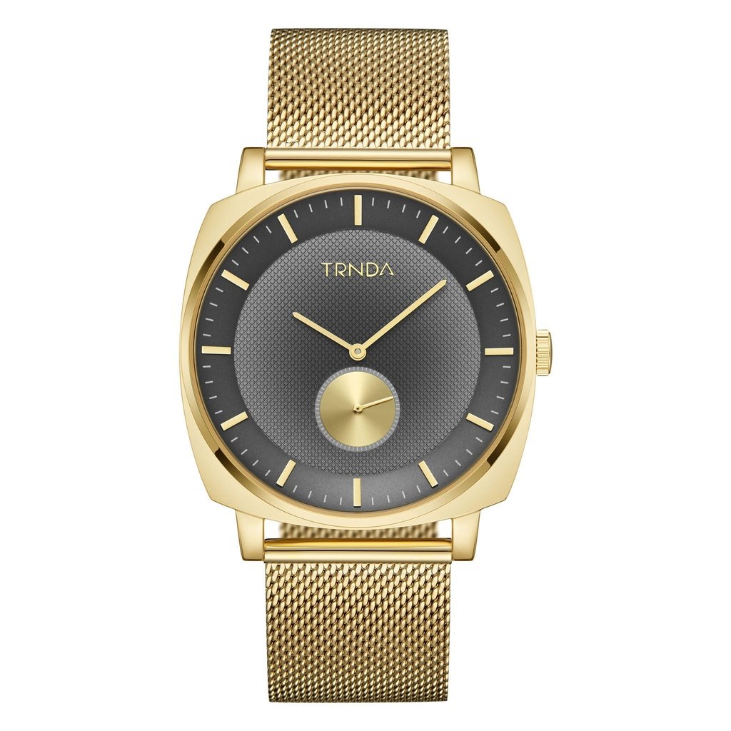 TRNDA STAINLESS STEEL GOLD MESH SQUARE DIAL - TRENDY MEN'S WATCH for Timeless Style-0