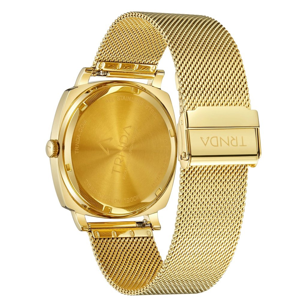 TRNDA STAINLESS STEEL GOLD MESH SQUARE DIAL - TRENDY MEN'S WATCH for Timeless Style-2