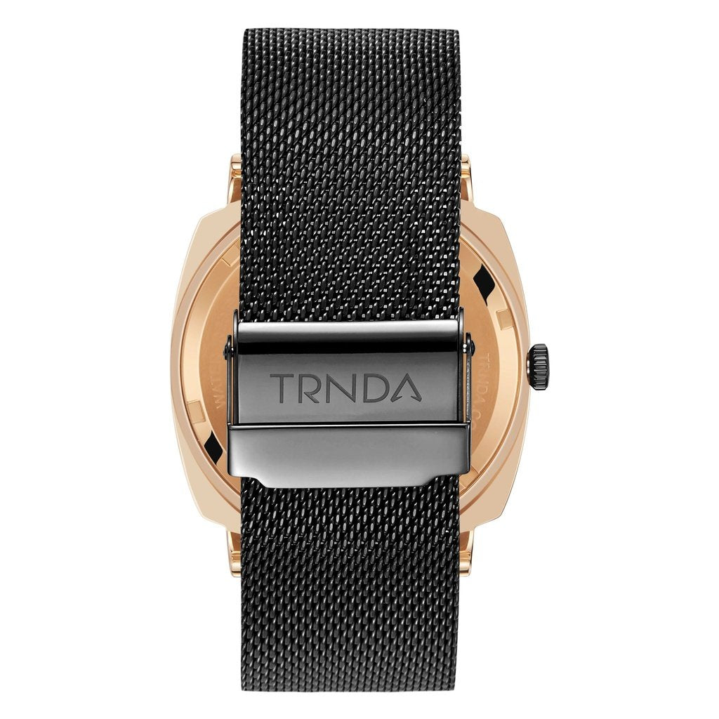 TRNDA SQUARE ROSE GOLD MESH - TRENDY STAINLESS STEEL MEN'S WATCH with Gradient Grey Dial-4