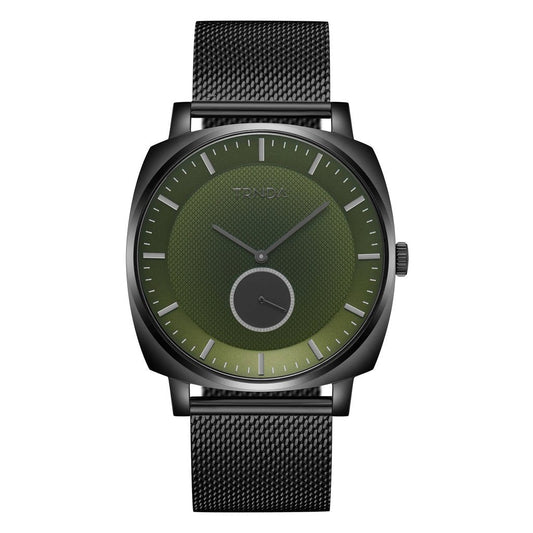 TRNDA SQUARE BLACK MESH STAINLESS STEEL MEN'S WATCH - SEAWEED GREEN DIAL FASHION STATEMENT-0