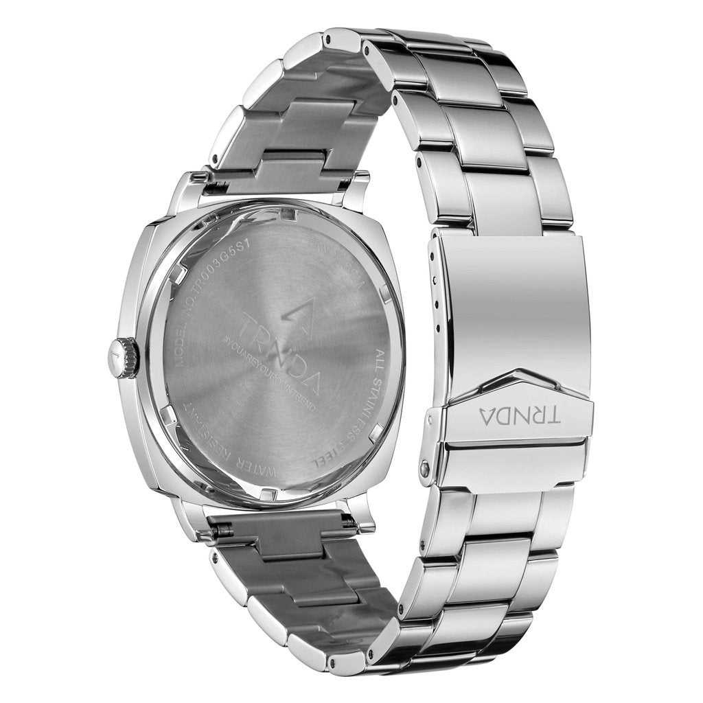 TRNDA SQUARE SILVER STAINLESS STEEL MEN'S WATCH - TIMELESS TRENDSETTER WITH GRADIENT DIAL-3