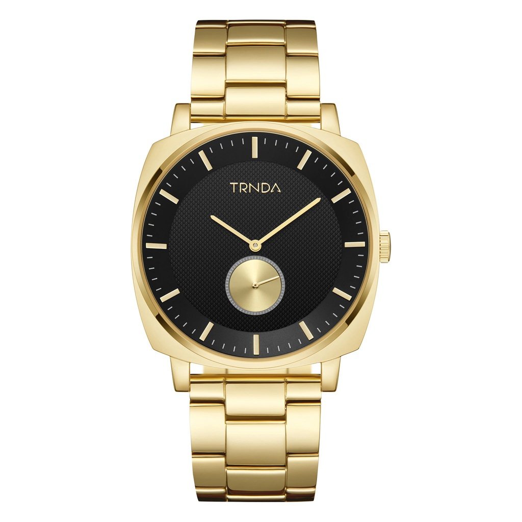 TRNDA STAINLESS STEEL SQUARE GOLD WATCH - TIMELESS BLACK DIAL MEN'S FASHION STATEMENT-0