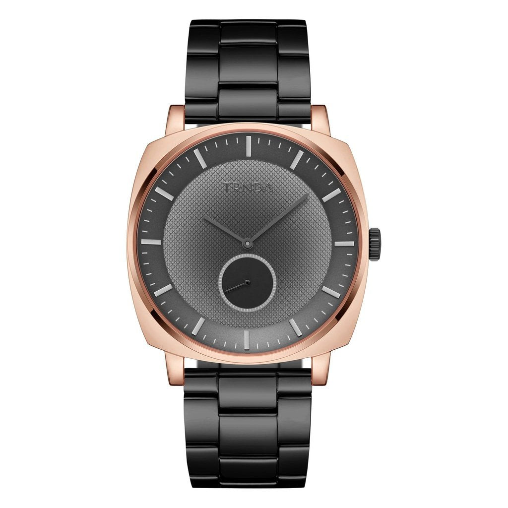 TRNDA STAINLESS STEEL SQUARE ROSE GOLD MEN'S WATCH - ELEGANT GRADIENT GREY DIAL & BLACK BAND-0