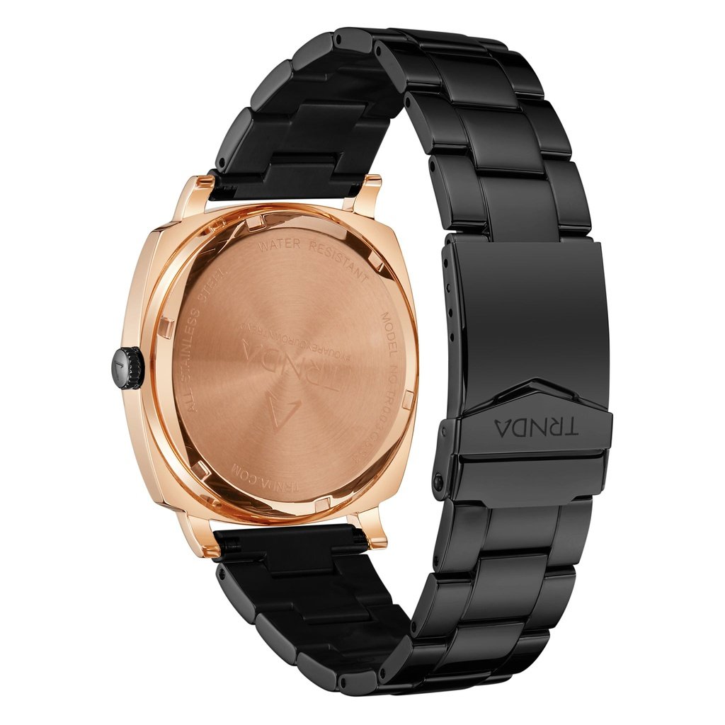 TRNDA STAINLESS STEEL SQUARE ROSE GOLD MEN'S WATCH - ELEGANT GRADIENT GREY DIAL & BLACK BAND-3