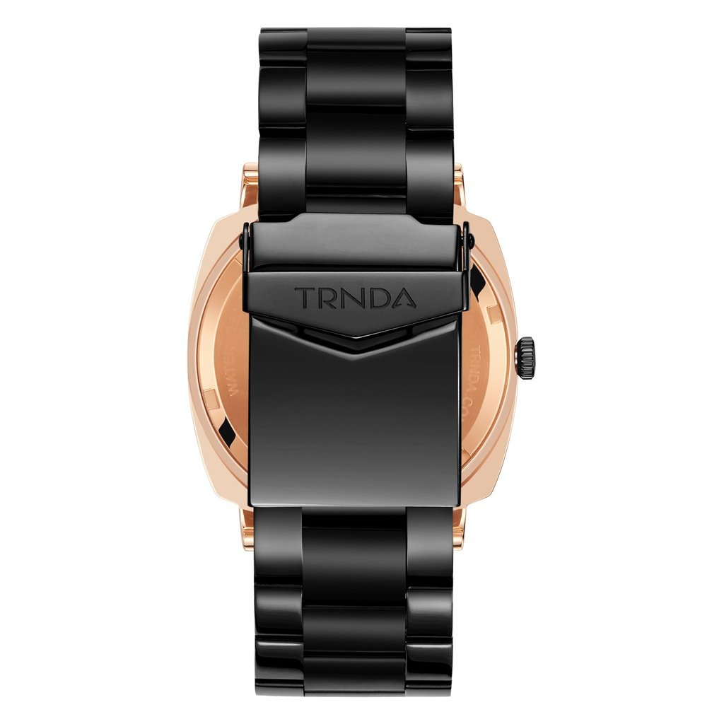 TRNDA STAINLESS STEEL SQUARE ROSE GOLD MEN'S WATCH - ELEGANT GRADIENT GREY DIAL & BLACK BAND-4