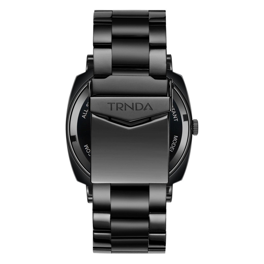 TRNDA MEN'S SQUARE BLACK STAINLESS STEEL WATCH - SEAWEED GREEN DIAL, TRENDY & DURABLE-3