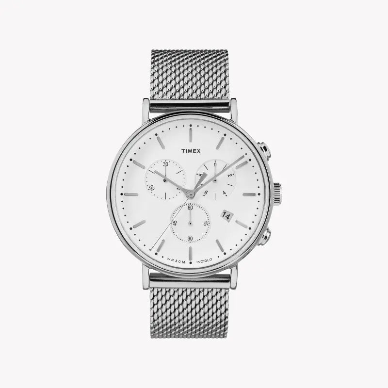 TIMEX Essential Fairfield TW2R27100 - Men's Silver Stainless Steel Watch with White Dial & INDIGLO Night-Light-0