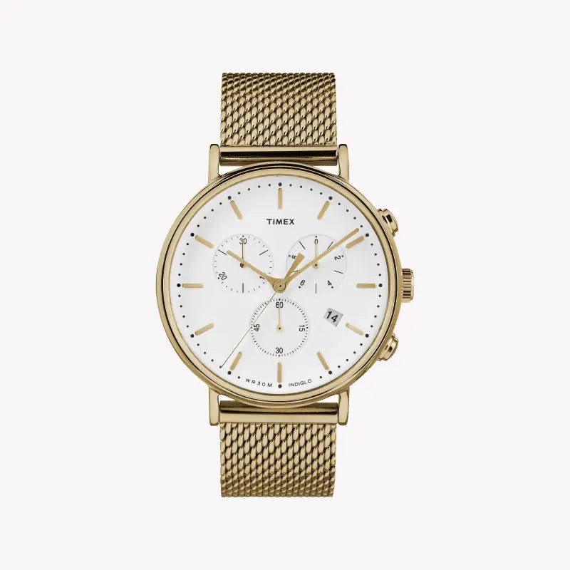 TIMEX ESSENTIAL FAIRFIELD TW2R27200 - LUXURY GOLD & WHITE MEN'S WATCH with INDIGLO Night-Light-0