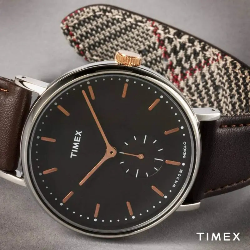 TIMEX FAIRFIELD ESSENTIAL - TIMELESS MEN'S WATCH WITH BROWN LEATHER STRAP & BLACK DIAL-3