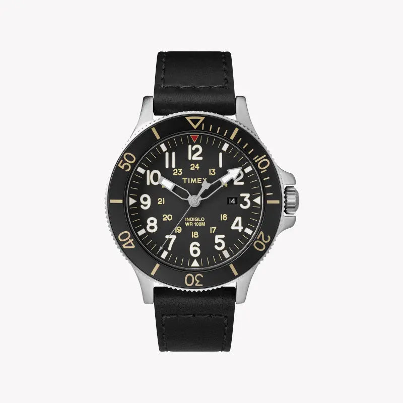 TIMEX Military Allied TW2R45800 - Men's Durable Black Leather Watch with INDIGLO Night-Light-0