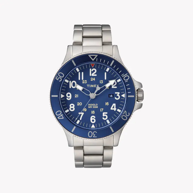 TIMEX MILITARY ALLIED TW2R46000 - MEN'S BLUE DIAL WITH SILVER STAINLESS STEEL BAND WATCH-0