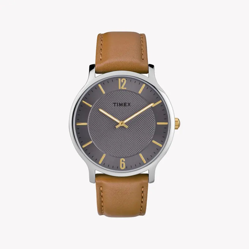 TIMEX CITY COLLECTION METROPOLITAN - ELEGANT GRAY DIAL WITH BROWN LEATHER BAND Men's Watch-0