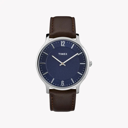 TIMEX CITY COLLECTION METROPOLITAN TW2R49900 - ELEGANT BLUE DIAL & BROWN LEATHER MEN'S WATCH-0