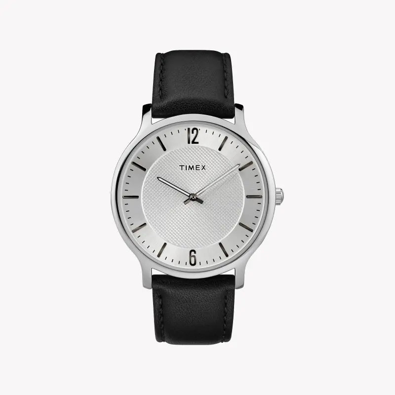 TIMEX CITY COLLECTION METROPOLITAN TW2R50000 - ELEGANT MEN'S WATCH WITH BLACK LEATHER STRAP & SILVER DIAL-0